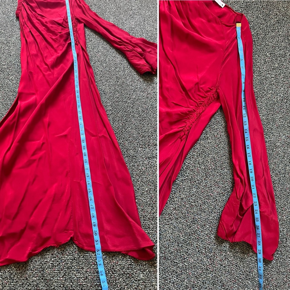 Maroon Red One Sleeve Shoulder Asymmetrical Midi Satin Formal Fancy Dress Sz L - Picture 10 of 16